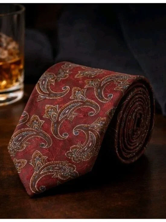 Neiman Marcus Italian Silk Tie Red Paisley Handmade Luxury Classic 3.5" - Picture 2 of 12